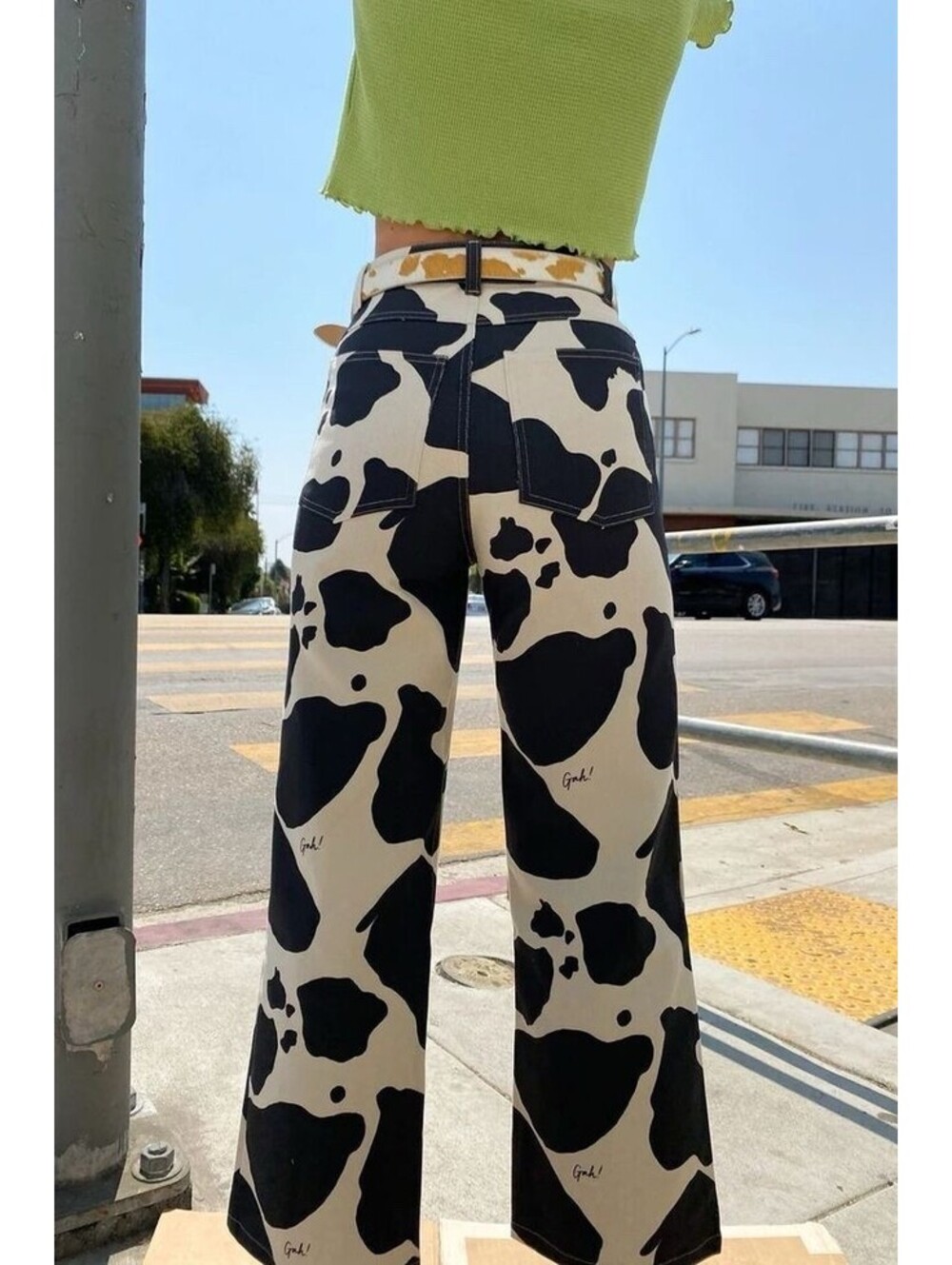 Lisa Says Gah Black and Cream Cow Print Wide-Leg Jeans